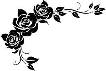 Floral corner element with roses and leaves vector illustration 
