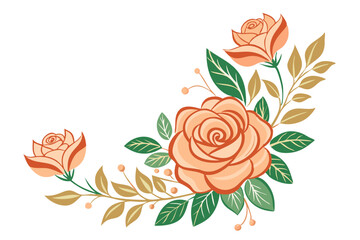 Floral corner element with roses and leaves vector illustration 
