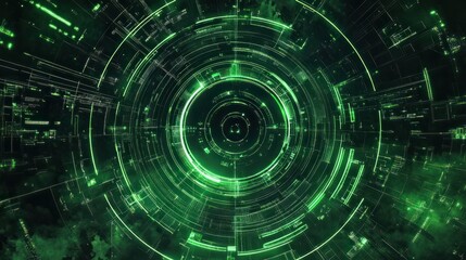 Circular design with green lines and arcs, futuristic radar like technology image