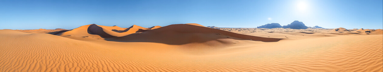 Fototapeta premium Serene Beauty of Arid Regions - Majestic Sand Dunes in Vast Desert Landscape under Clear Blue Sky