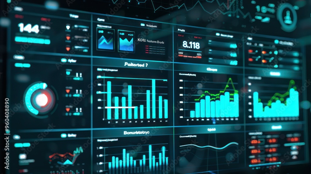 Poster business data analytics dashboard showing key performance indicators and trends. stock photo --ar 16