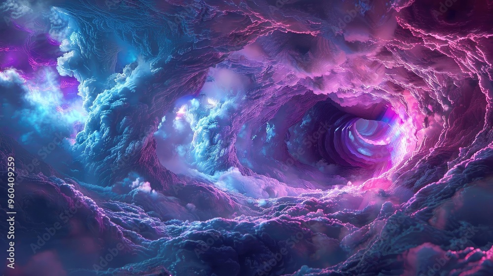 Aufkleber a mesmerizing swirl of vibrant clouds in shades of purple and blue, creating a surreal and otherworl