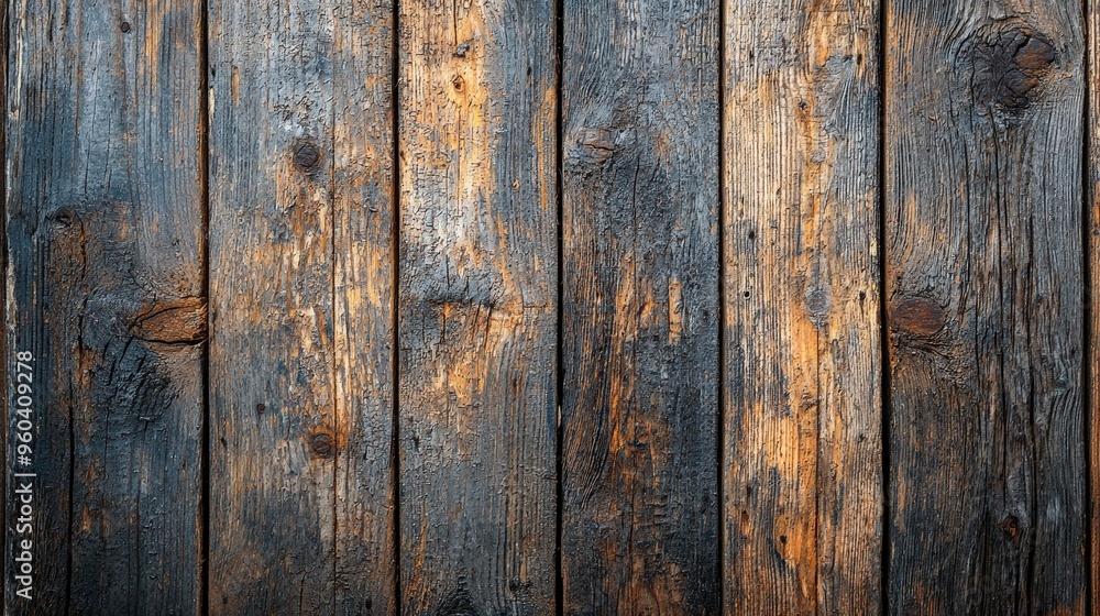 Aufkleber The wooden planks display a rich, weathered texture with varying shades of brown and hints of orange, creating a warm, inviting atmosphere in the space