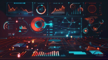 Fototapeta premium Digital illustration of a business graph with data analytics elements and icons