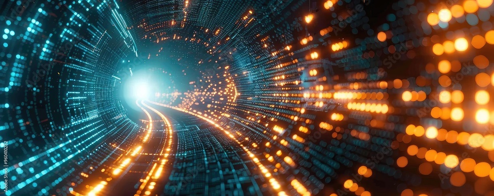 Poster dynamic light tunnel representing technology, speed, and innovation, perfect for futuristic or digit