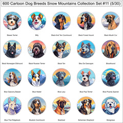 Dog Breeds Cartoon Characters Snow Mountains Bundle Collection Set 11 of 600 Dog Faces Isolated Part 5