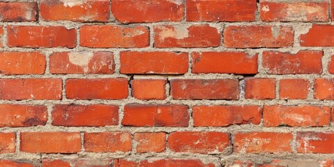Fototapeta premium Aged seamless red brick wall texture with visible mortar lines for architectural use