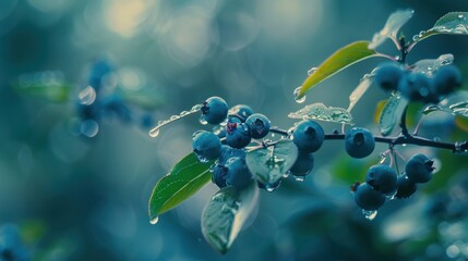 Blueberry plant with fruit in plantation farm