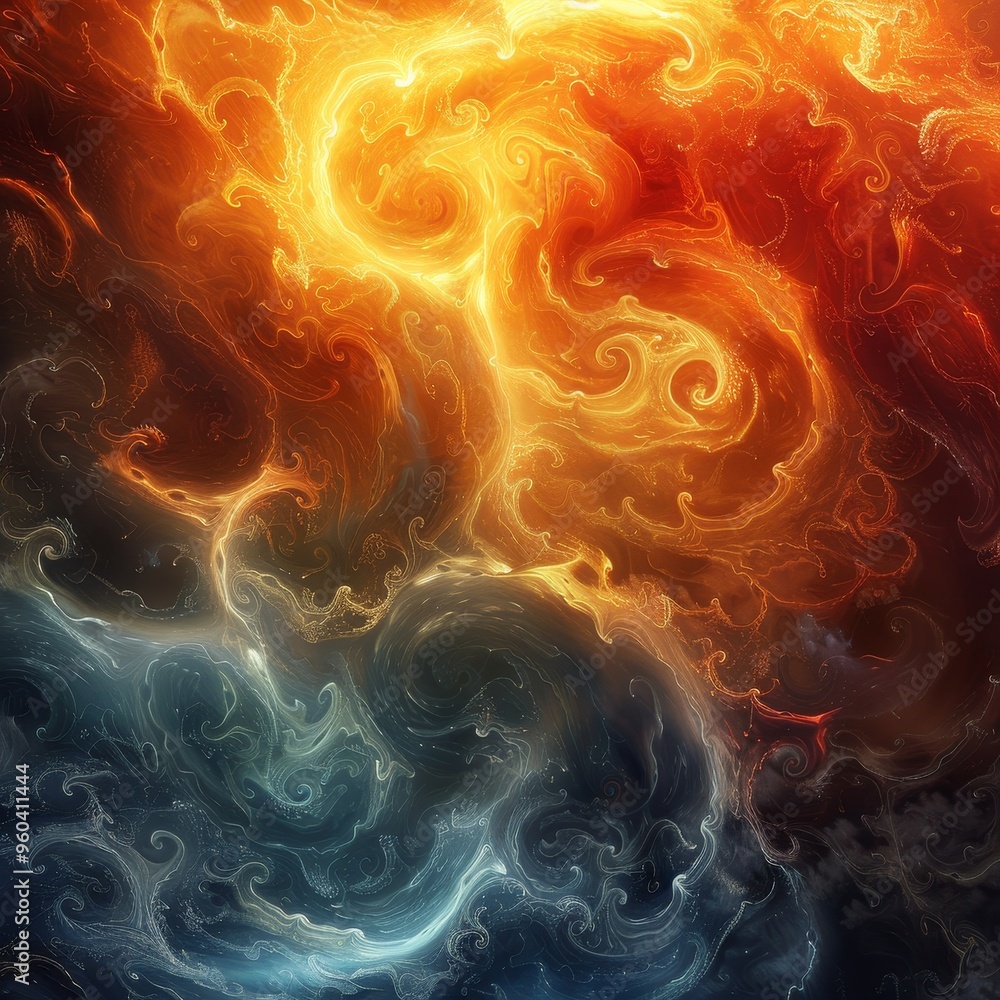 Aufkleber abstract digital art depicting swirling fire and ice, creating a dynamic and contrasting visual.