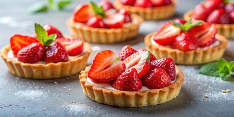 Fresh strawberry tartlets made by a confectioner, perfect for a summer dessert
