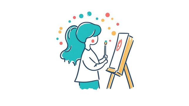 girl painting lips on canvas, teal hair clip art preview