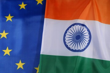 Flags of India and the European Union displayed together in harmony