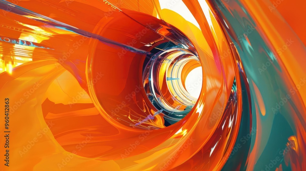 Poster A vibrant abstract swirl showcasing dynamic hues of orange and blue, creating a modern and energetic visual experience.