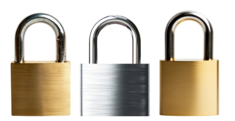 set Lock padlock isolated on transparent background cutout, PNG file. template for artwork design.

