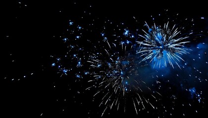 Fototapeta premium Midnight Magic: Spectacular Blue Colorful Fireworks Illuminating the Black Sky -