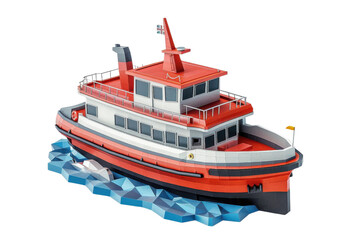 Obraz premium A vibrant, detailed illustration of a red ferry cruising through blue waters, ideal for nautical-themed designs.