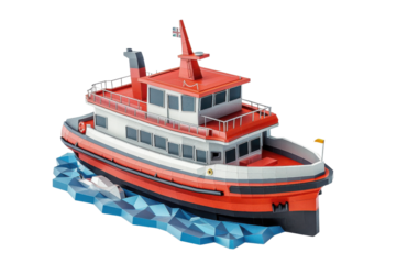 A vibrant, detailed illustration of a red ferry cruising through blue waters, ideal for nautical-themed designs.