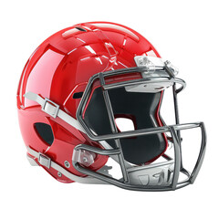 Fototapeta premium A vibrant red American football helmet showcasing modern design and safety features, ideal for sports themes.