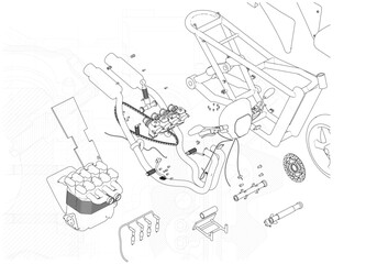 Obraz premium Disassembled motorcycle on a white background. Unique design. 