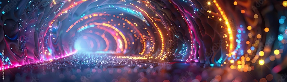 Poster a vibrant tunnel filled with colorful lights, creating a dreamlike atmosphere that captivates the im