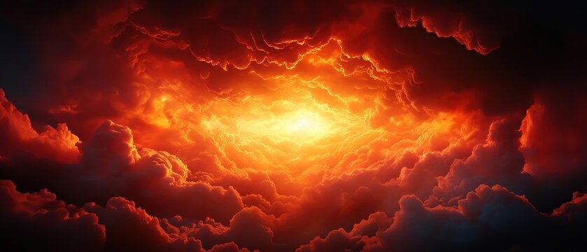 Dramatic fiery sky with swirling clouds, creating an intense atmosphere of warmth and mystery, ideal for mood-centric visuals.