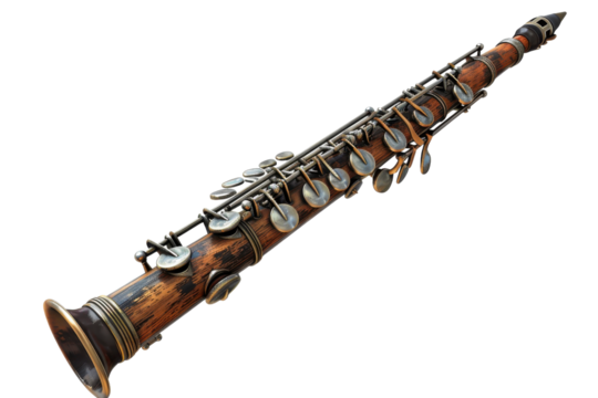 An intricately crafted woodwind instrument showcasing unique design and detailed craftsmanship, perfect for music enthusiasts.