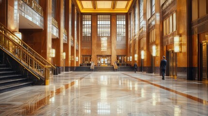 Fototapeta premium A grand hall with elegant marble flooring and impressive architecture, radiating sophistication and timeless beauty.