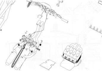 Disassembled motorcycle on a white background. Unique design. 