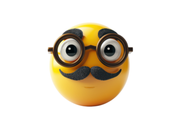 Whimsical yellow smiley face with glasses and a mustache, perfect for fun and playful designs.