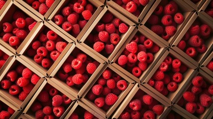 Seamless background of raspberry fruit in boxes