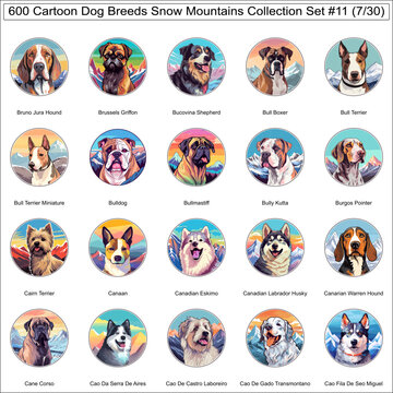 Dog Breeds Cartoon Characters Snow Mountains Bundle Collection Set 11 of 600 Dog Faces Isolated Part 7