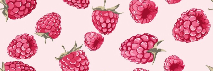 Seamless repetitive pattern background of raspberry fruit for fabric design