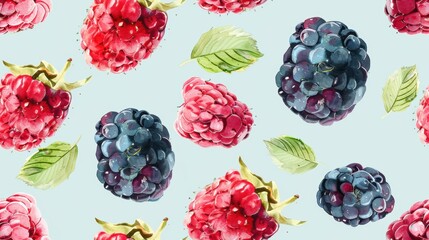 Seamless repetitive pattern background of raspberry fruit for fabric design