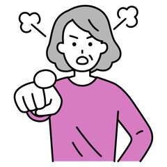 指差して怒る年配の女性