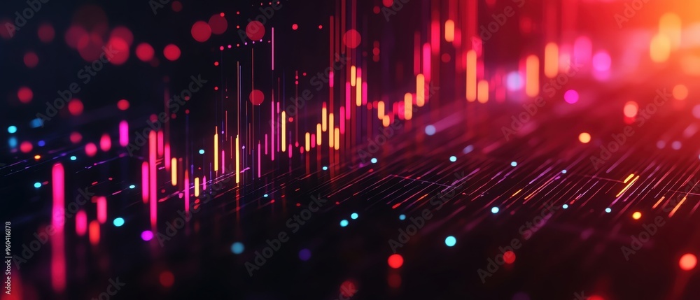 Poster dynamic digital abstract showcasing colorful data visualization and vibrant graphics in a futuristic