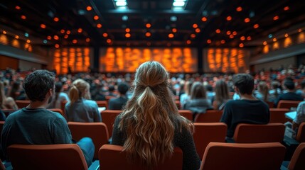 Engaging Conference on Education and Investment Opportunities - Rear View of Audience Captivated by Speakers on Stage