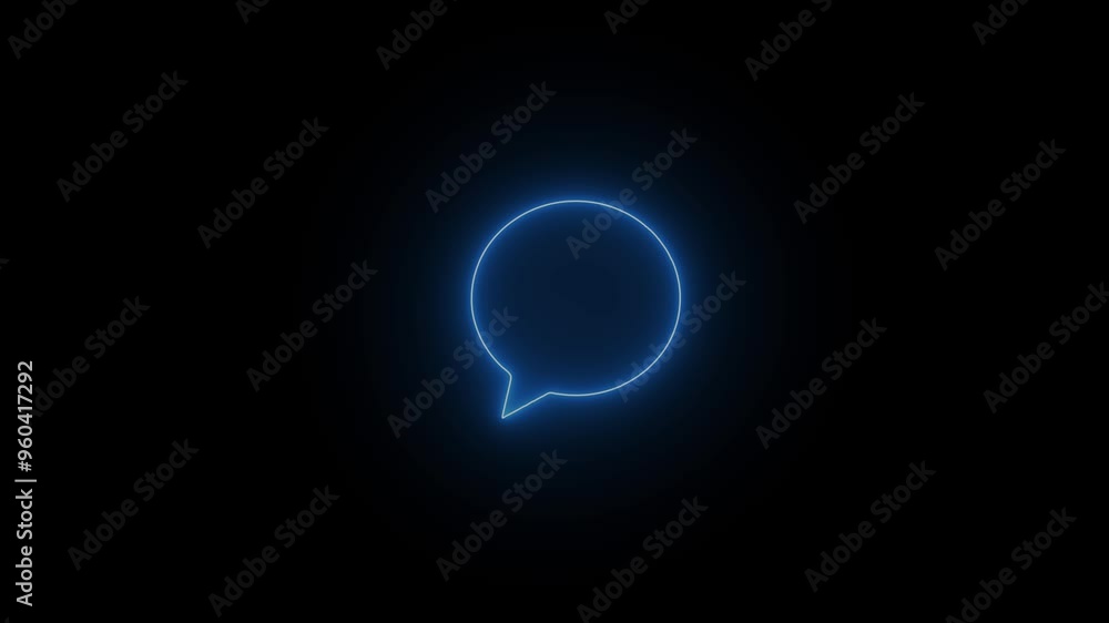 Poster glowing neon blue color message box animation icon text message notification notice mailbox animated