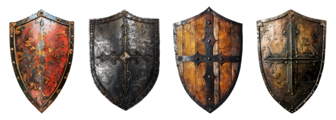 set of isolated old medieval shields