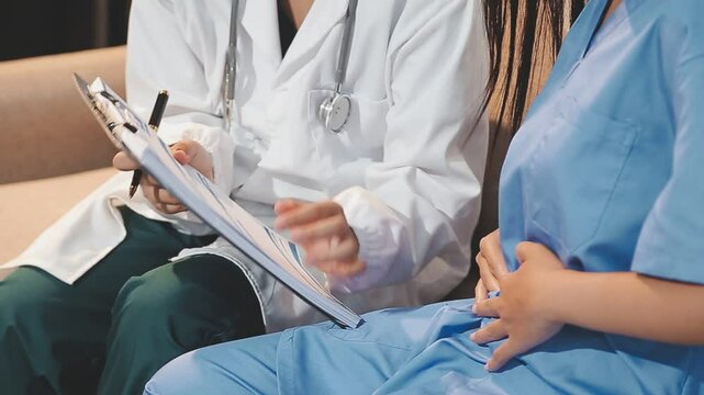 doctor inject vaccine to asian woman, Deltoid muscle injection technique, immunization and health care promotion