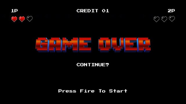 Game Over 8 Bit Retro Arcade Screen Loop On Black