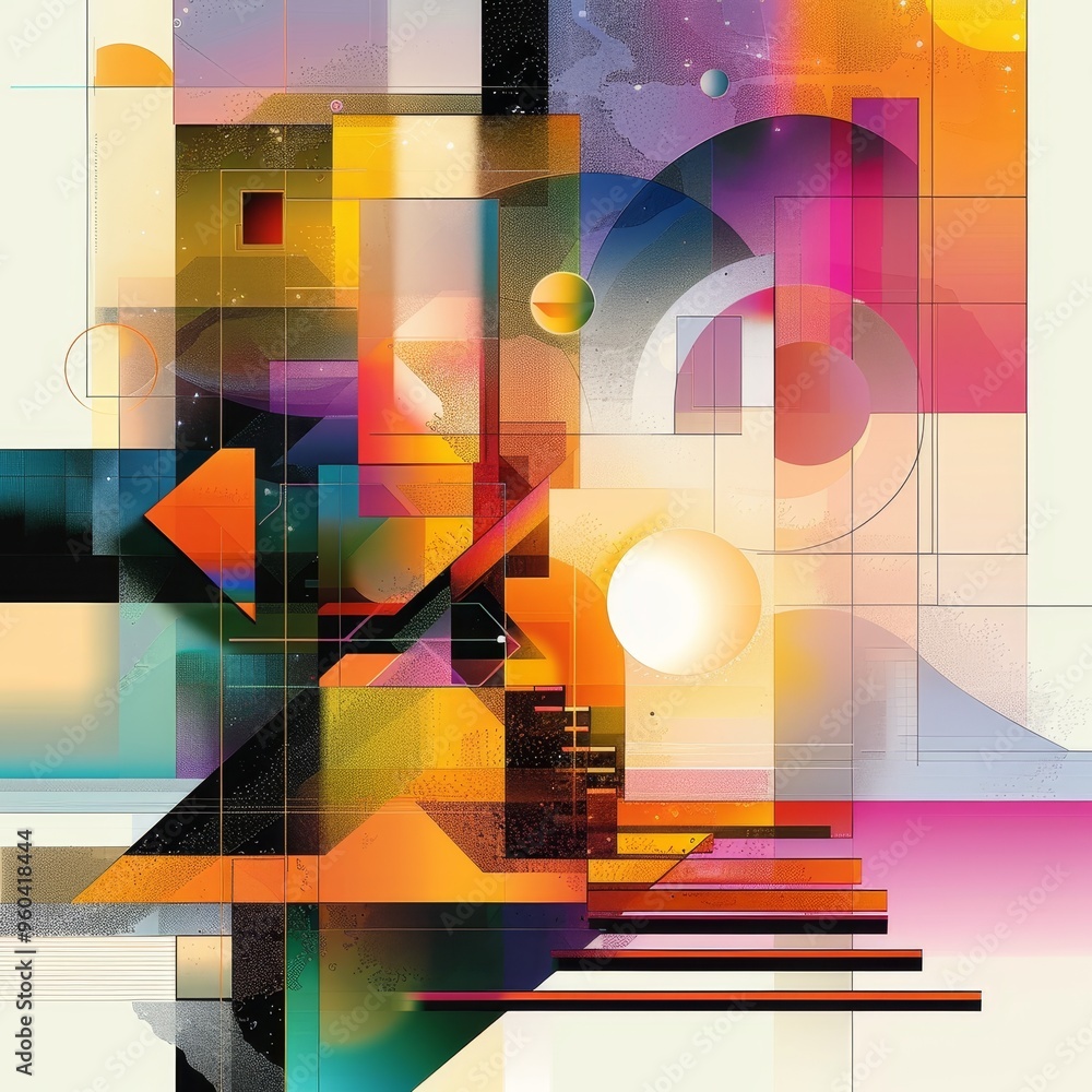 Poster Abstract geometric pattern with vibrant colors and overlapping shapes.