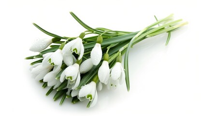Obraz premium Frosty Elegance: Stunning Snowdrops on White Background --