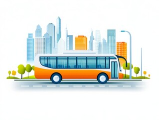 Hydrogen-powered bus on a city route, clean fuel alternative, flat design illustration