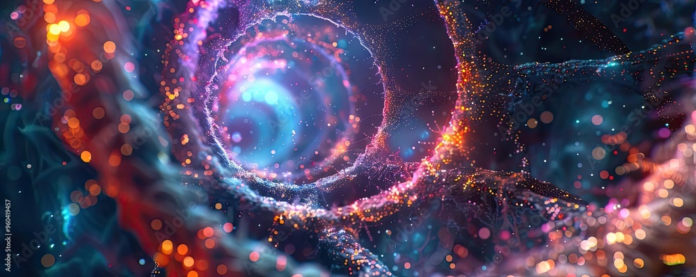 Poster a mesmerizing warp tunnel filled with vibrant colors, showcasing swirling patterns and cosmic energy