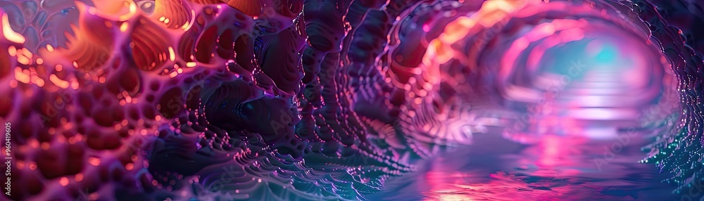 Poster A vibrant and mesmerizing abstract tunnel scene, illuminated with colorful lights, creating a magical atmosphere.