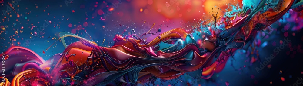 Poster vibrant abstract art featuring dynamic colors and fluid shapes, perfect for creative projects and di