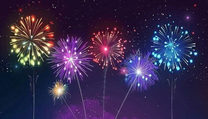 Fototapeta premium Vibrant Illuminations: A Spectacular Display of Colorful Fireworks in the Night Sky