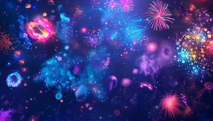 Fototapeta premium Sky Spectacular: Brilliant and Colorful Fireworks at 7:4