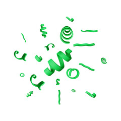 3d set of spiral confetti isolated. Render colorful serpentine collection. Different curly ribbon. Firecracker elements in various shapes. Party, holiday, surprise birthday. Vector illustration