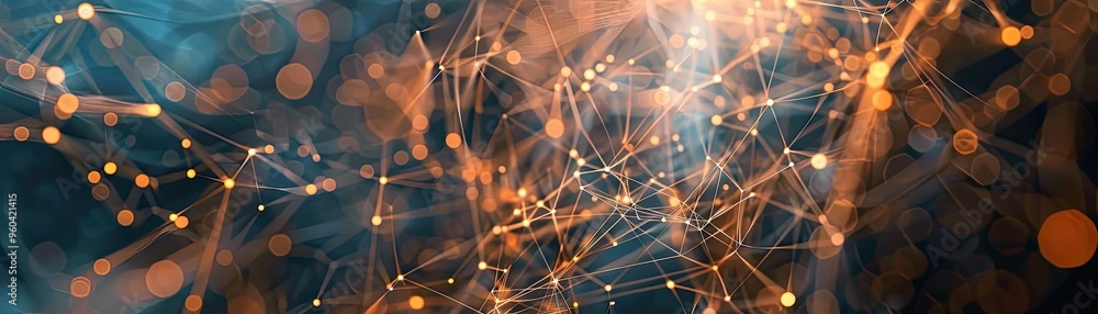 Poster Abstract network of glowing connections and illuminated nodes representing communication and technology.